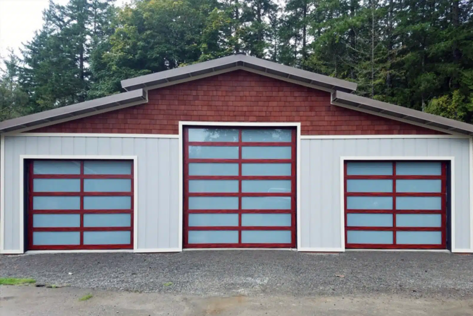 Alumadoor full-view glass garage door with custom powder coat frame